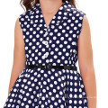 Grace Karin Kids 'Holly' Vintage 50's Dress Girls Retro Vintage Sleeveless Lapel Collar Navy Polka Dots Dress CL009000-2